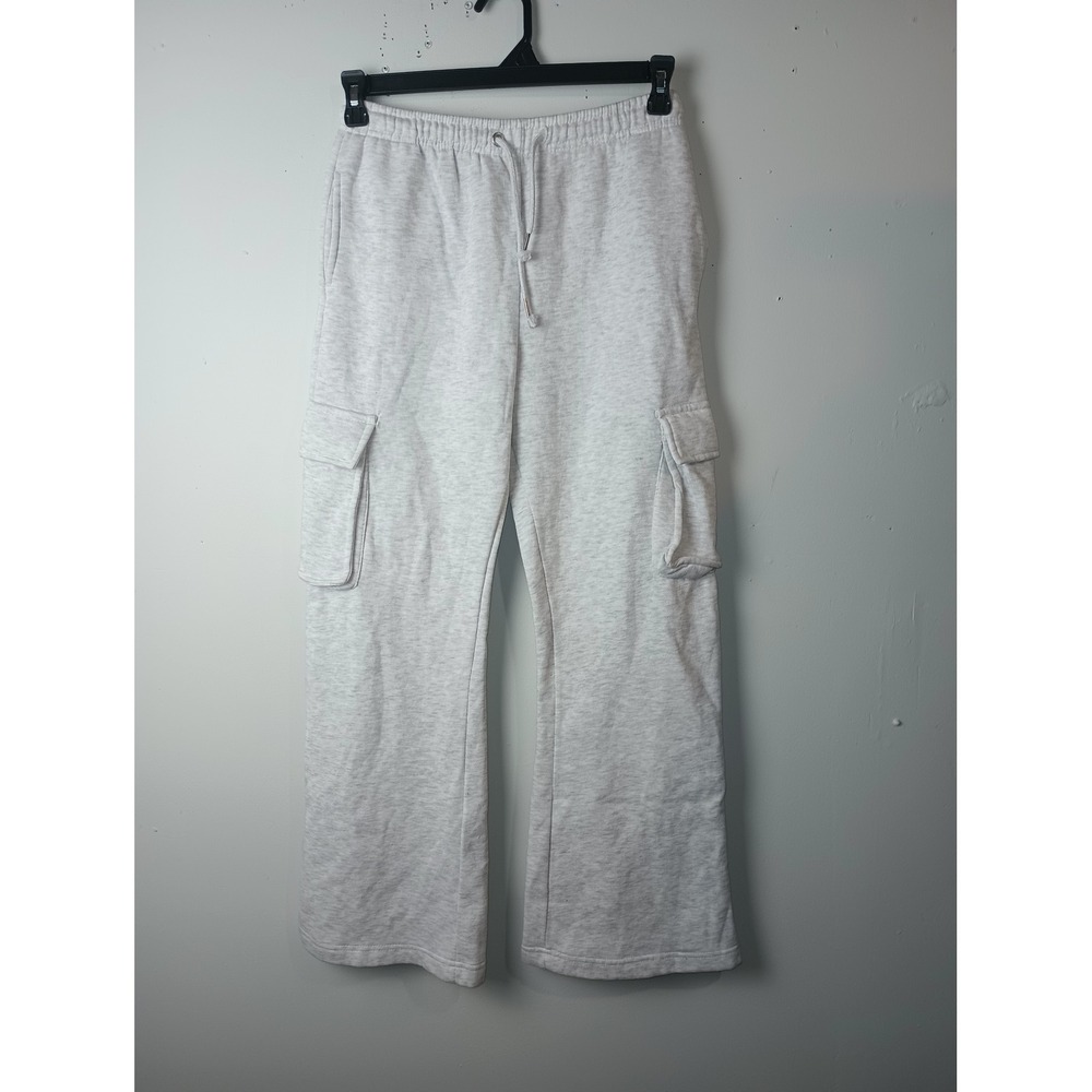 RELAXX Womens Light Grey Heather Fleece Cargo Sweatpants Wide Leg Size M